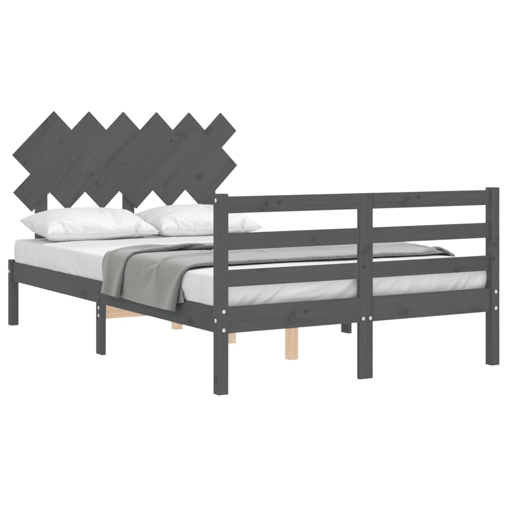 Bedframe met hoofdbord massief hout grijs Bedden & bedframes | Creëer jouw Trendy Thuis | Gratis bezorgd & Retour | Trendy.nl