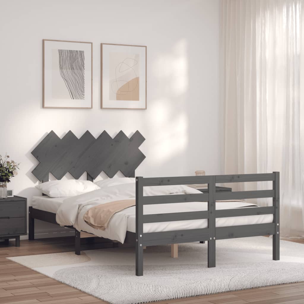 Bedframe met hoofdbord massief hout grijs Bedden & bedframes | Creëer jouw Trendy Thuis | Gratis bezorgd & Retour | Trendy.nl