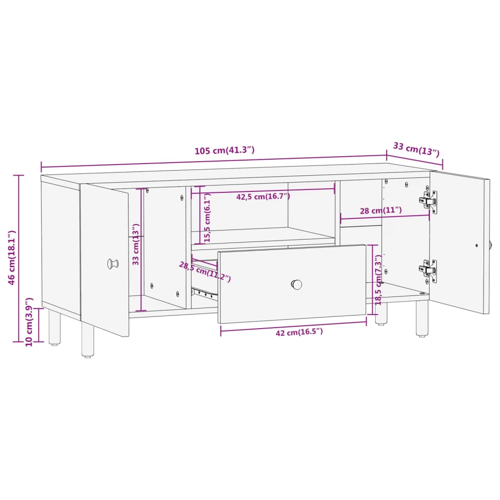 Tv-meubel 105x33x46cm massief mangohout Tv-meubels | Creëer jouw Trendy Thuis | Gratis bezorgd & Retour | Trendy.nl