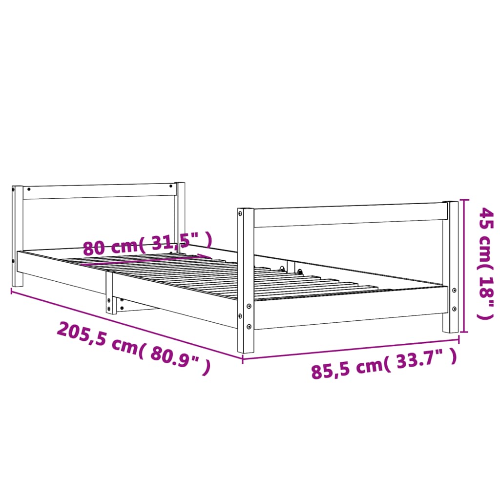 Kinderbedframe 80x200 cm massief grenenhout Peuter- & kinderbedden | Creëer jouw Trendy Thuis | Gratis bezorgd & Retour | Trendy.nl