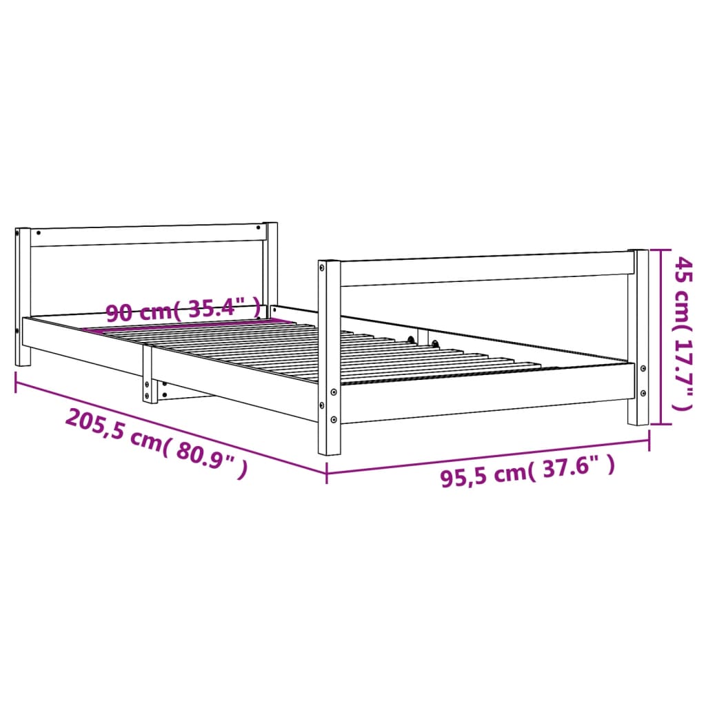 Kinderbedframe 90x200 cm massief grenenhout Peuter- & kinderbedden | Creëer jouw Trendy Thuis | Gratis bezorgd & Retour | Trendy.nl