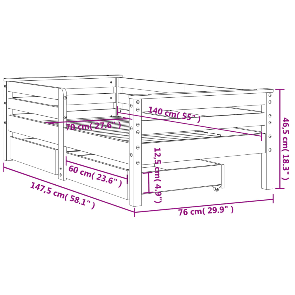 Kinderbedframe met lades 70x140 cm massief grenenhout Peuter- & kinderbedden | Creëer jouw Trendy Thuis | Gratis bezorgd & Retour | Trendy.nl