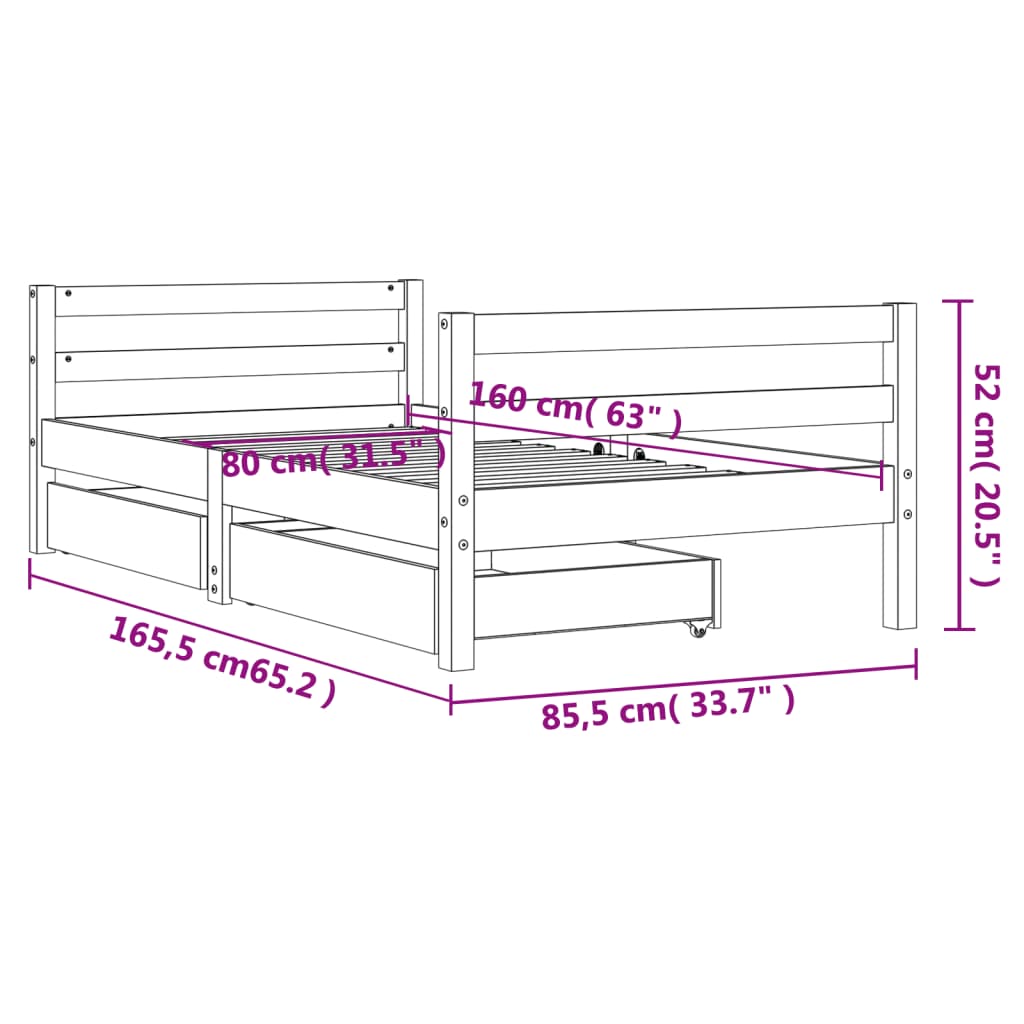 Kinderbedframe met lades 80x160 cm massief grenenhout Peuter- & kinderbedden | Creëer jouw Trendy Thuis | Gratis bezorgd & Retour | Trendy.nl