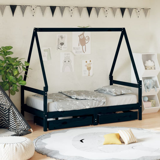 Kinderbedframe met lades 80x160 cm massief grenenhout zwart Peuter- & kinderbedden | Creëer jouw Trendy Thuis | Gratis bezorgd & Retour | Trendy.nl