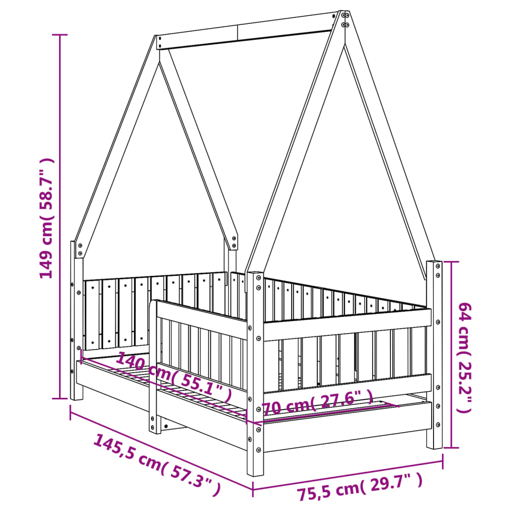 Kinderbedframe 70x140 cm massief grenenhout Peuter- & kinderbedden | Creëer jouw Trendy Thuis | Gratis bezorgd & Retour | Trendy.nl