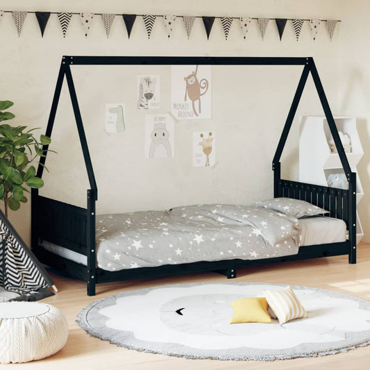 Kinderbedframe 90x190 cm massief grenenhout zwart Peuter- & kinderbedden | Creëer jouw Trendy Thuis | Gratis bezorgd & Retour | Trendy.nl