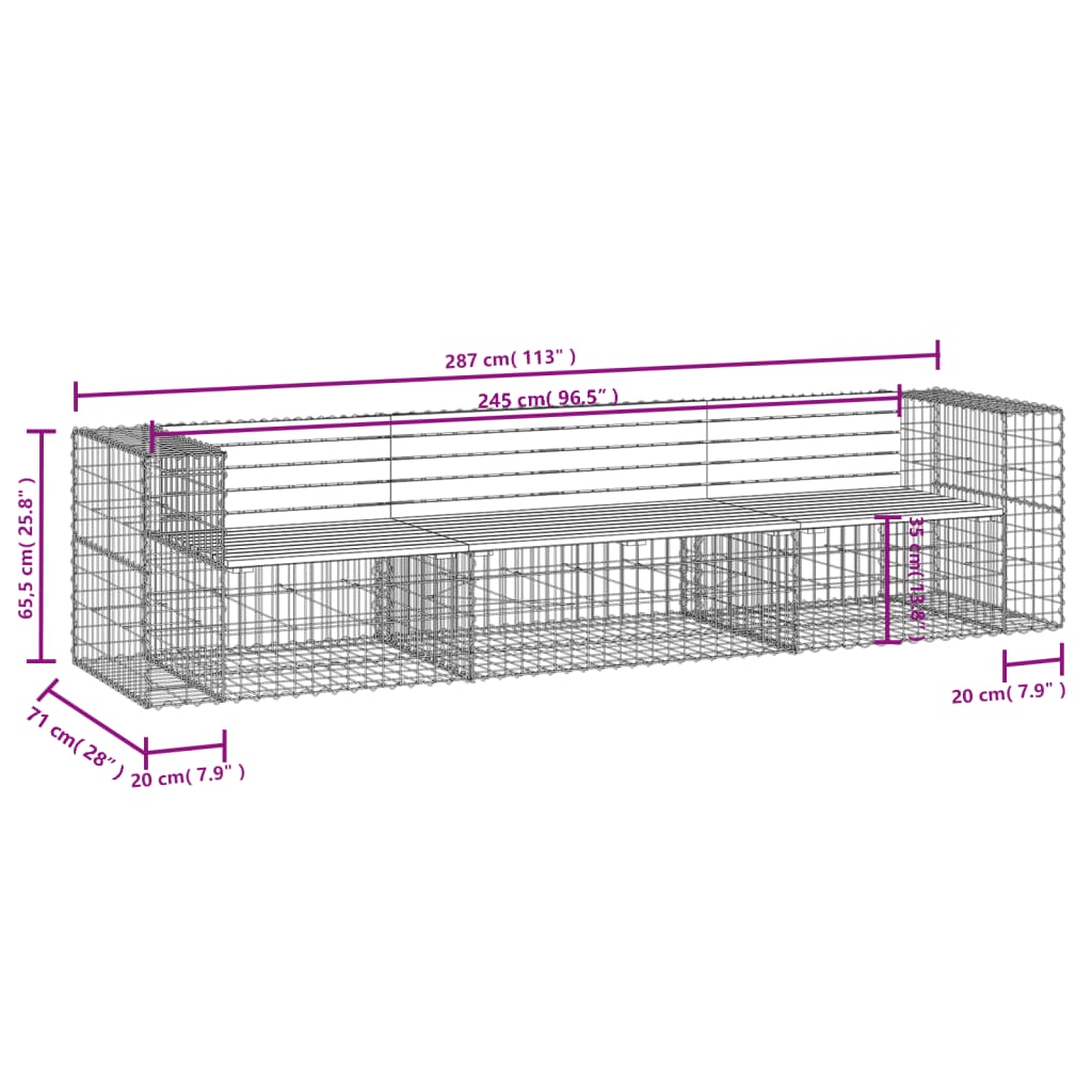 Tuinbank schanskorfontwerp 287x71x65,5 cm massief grenenhout