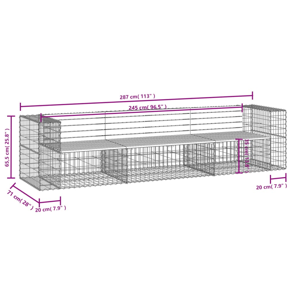 Tuinbank schanskorfontwerp 287x71x65,5 cm geïmpregneerd hout