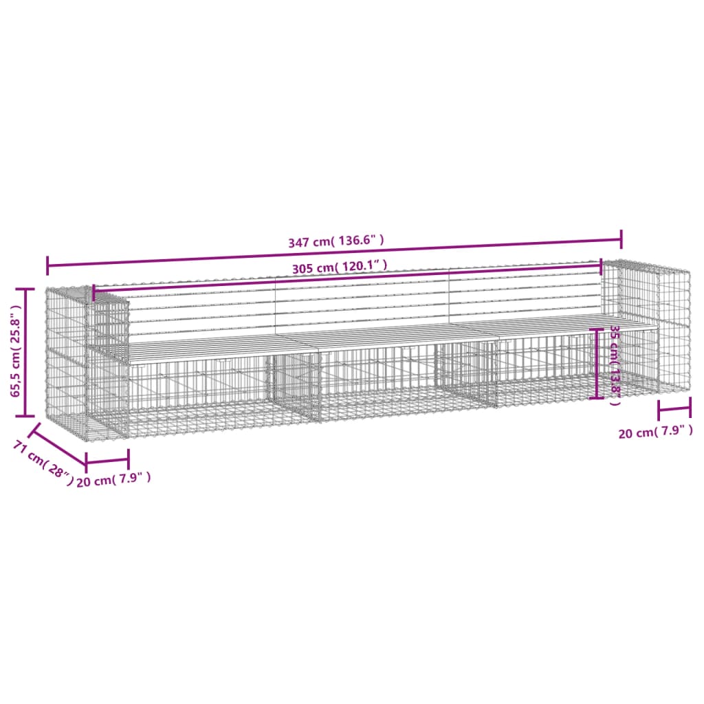 Tuinbank schanskorfontwerp 347x71x65,5 cm massief douglashout