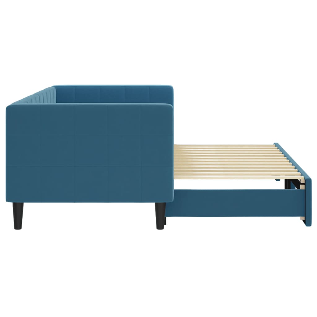 Slaapbank met onderschuifbed 80x200 cm fluweel blauw