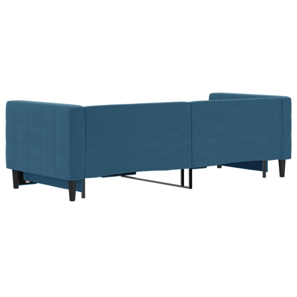 Slaapbank met onderschuifbed 80x200 cm fluweel blauw