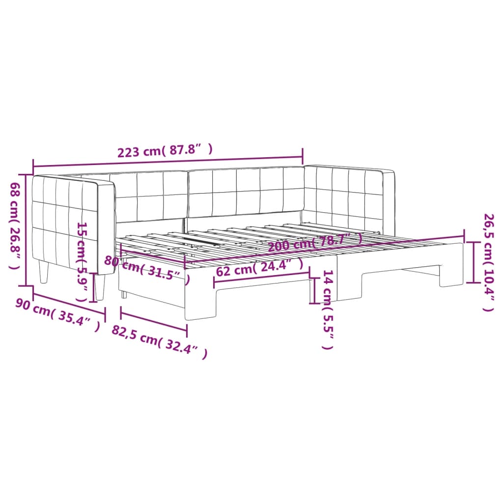 Slaapbank met onderschuifbed 80x200 cm fluweel blauw