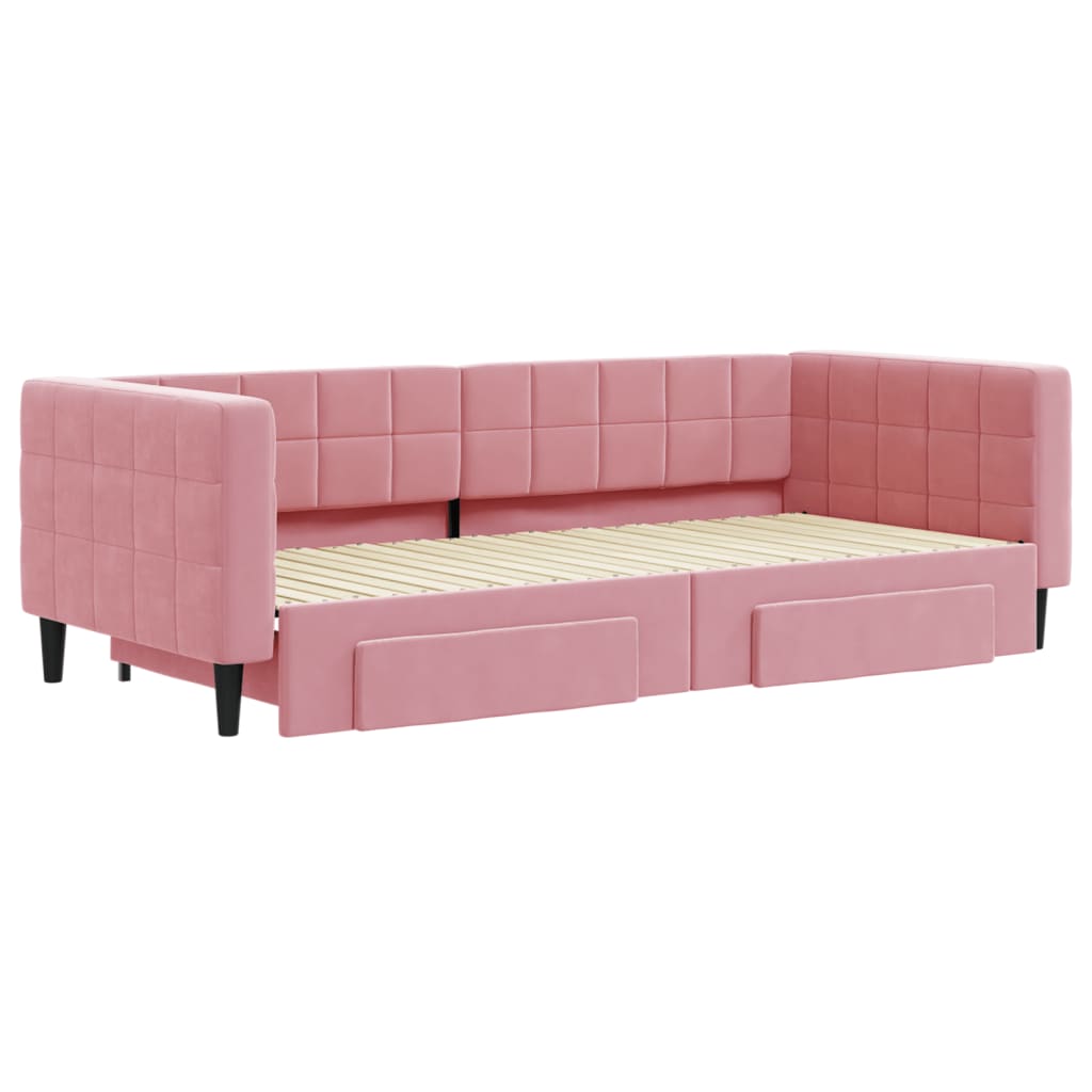 Slaapbank met onderschuifbed en lades 90x200 cm fluweel roze