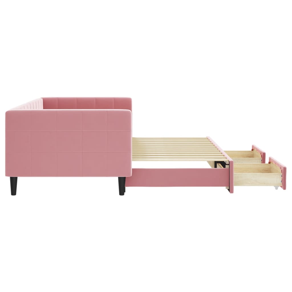 Slaapbank met onderschuifbed en lades 90x200 cm fluweel roze