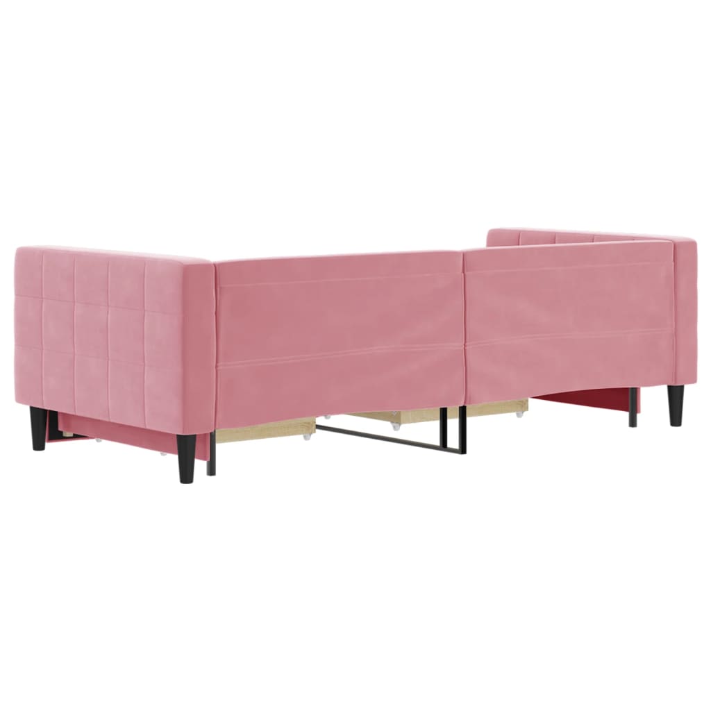 Slaapbank met onderschuifbed en lades 90x200 cm fluweel roze