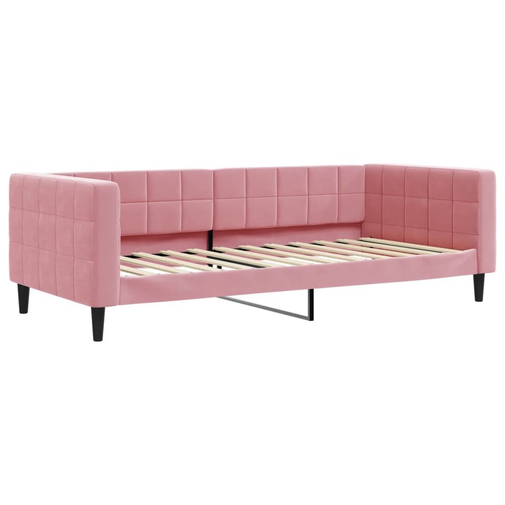 Slaapbank met onderschuifbed en lades 90x200 cm fluweel roze