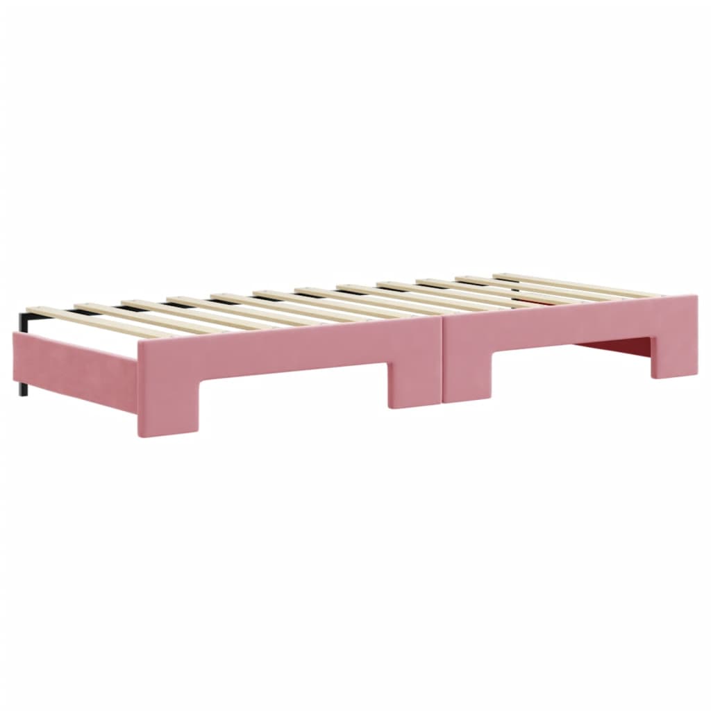 Slaapbank met onderschuifbed en lades 90x200 cm fluweel roze