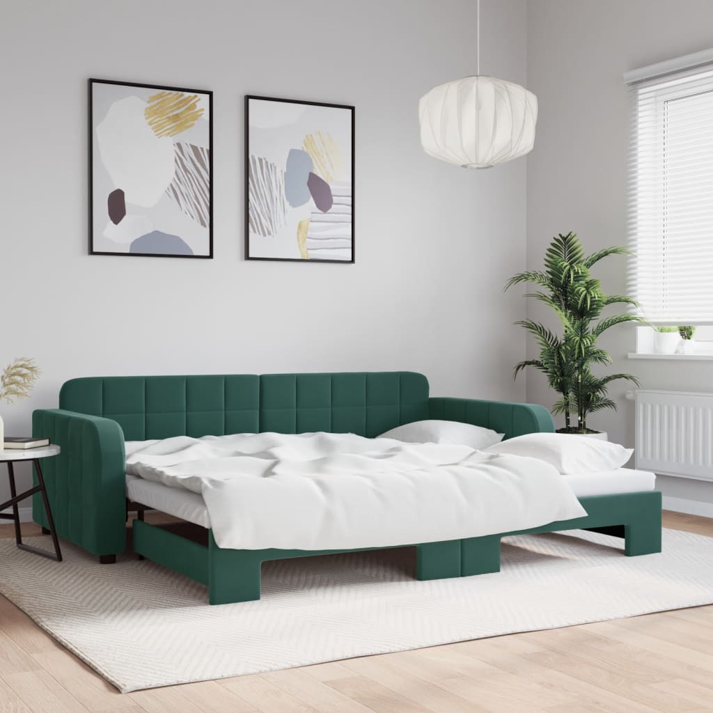 Slaapbank met onderschuifbed 90x200 cm fluweel donkergroen Bedden & bedframes | Creëer jouw Trendy Thuis | Gratis bezorgd & Retour | Trendy.nl