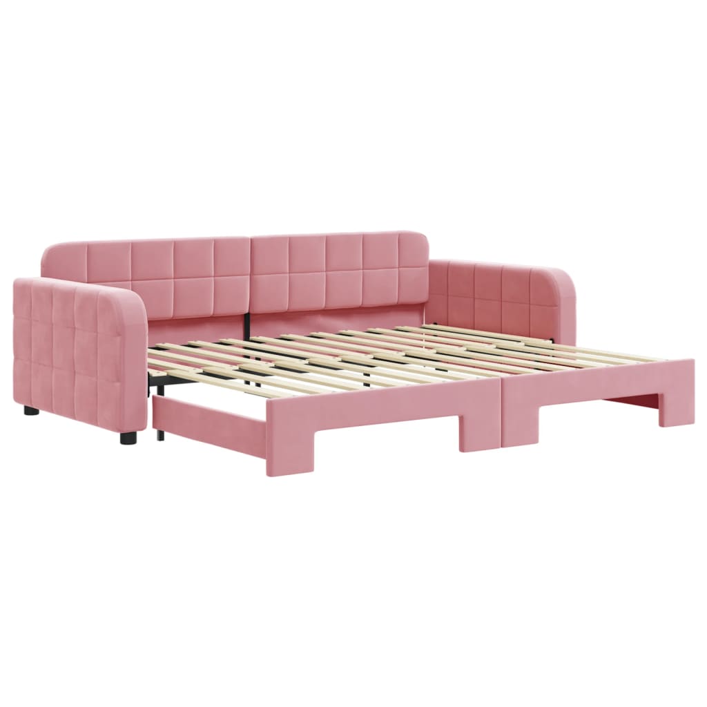 Slaapbank met onderschuifbed 90x200 cm fluweel roze