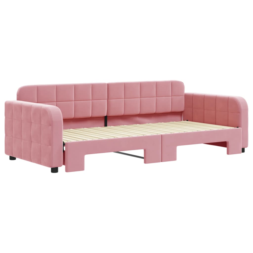 Slaapbank met onderschuifbed 90x200 cm fluweel roze