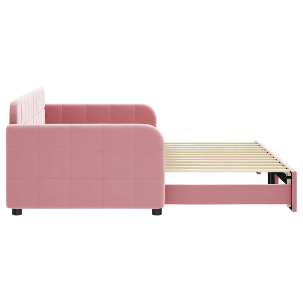 Slaapbank met onderschuifbed 90x200 cm fluweel roze