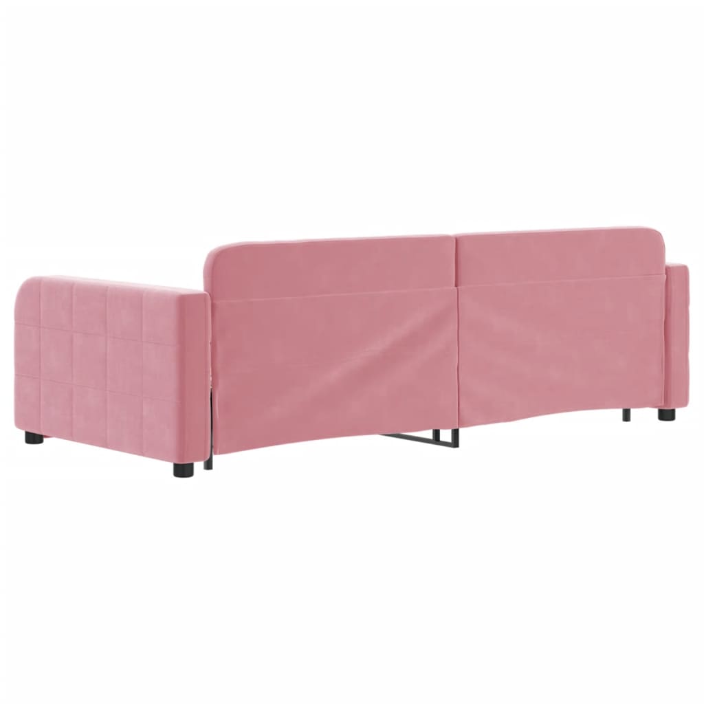 Slaapbank met onderschuifbed 90x200 cm fluweel roze