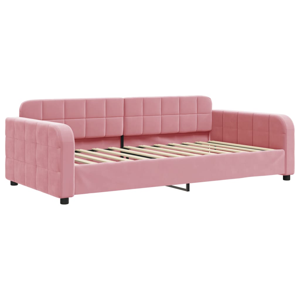 Slaapbank met onderschuifbed 90x200 cm fluweel roze