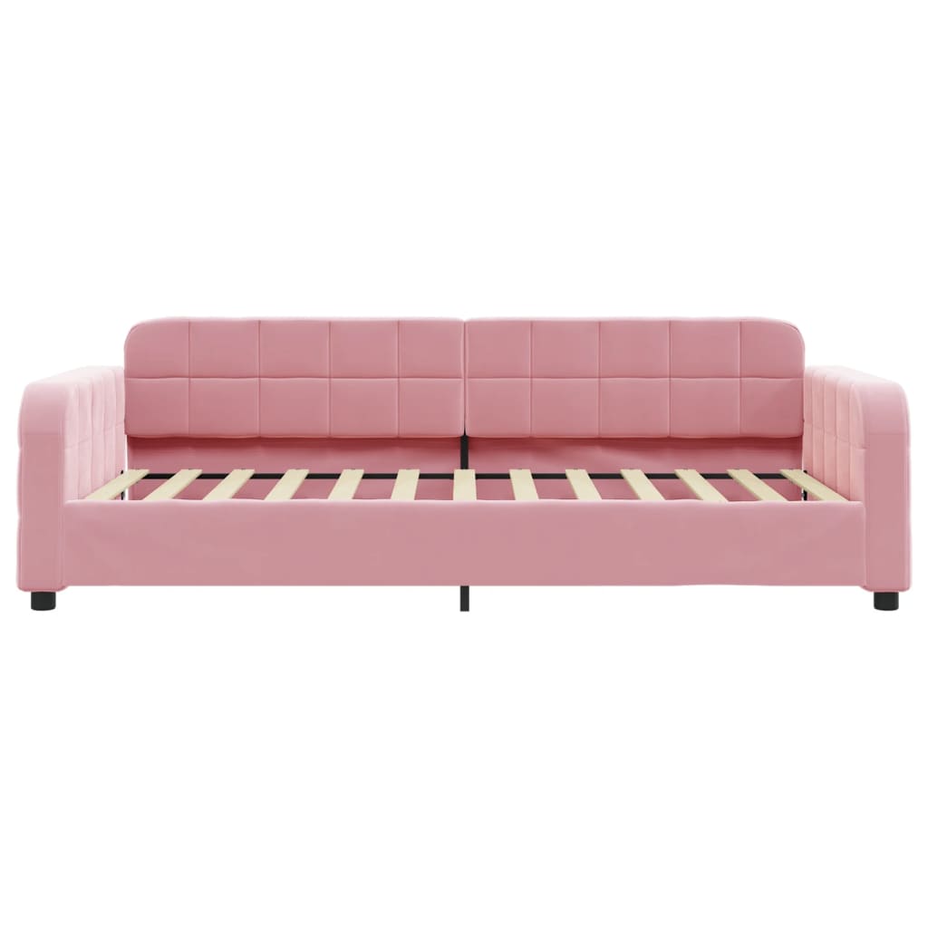 Slaapbank met onderschuifbed 90x200 cm fluweel roze