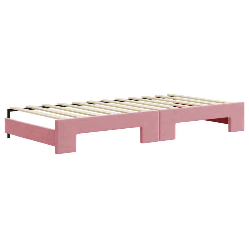 Slaapbank met onderschuifbed 90x200 cm fluweel roze