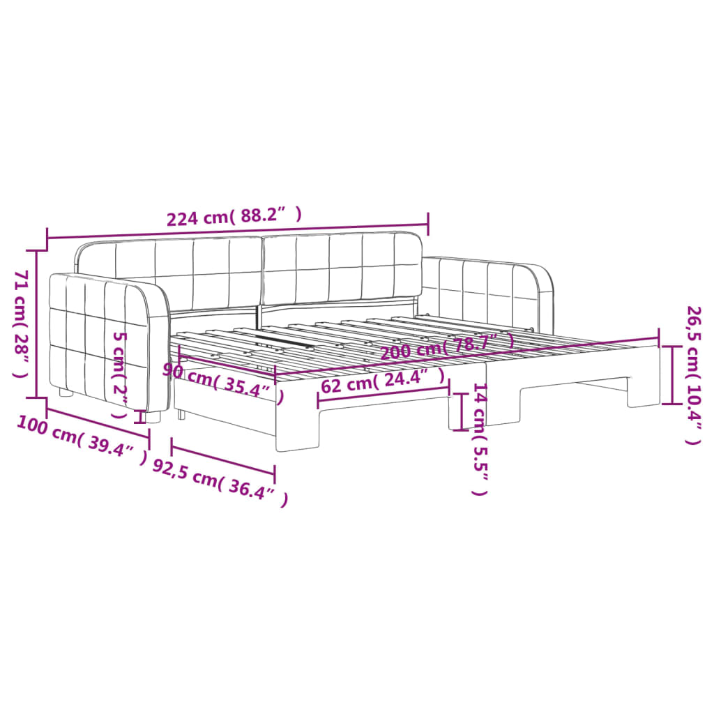 Slaapbank met onderschuifbed 90x200 cm fluweel zwart