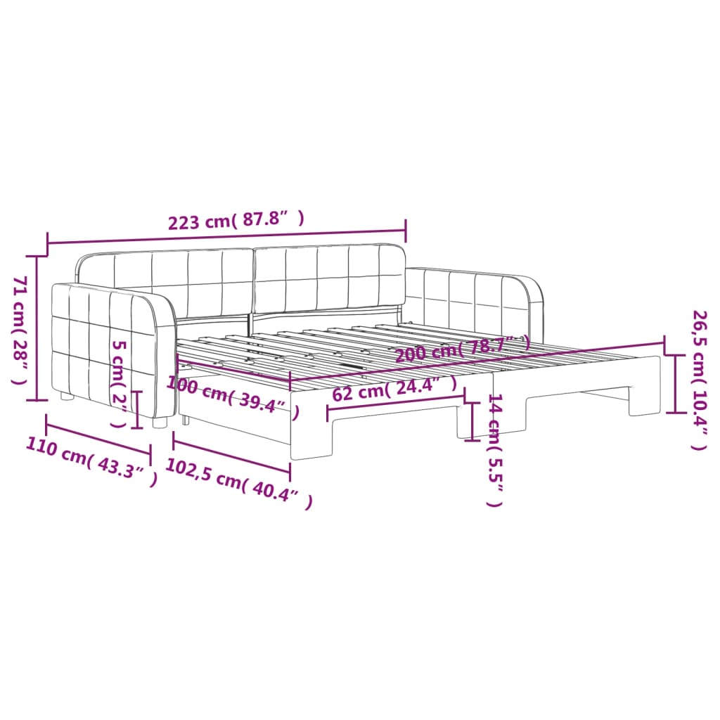 Slaapbank met onderschuifbed 100x200 cm fluweel lichtgrijs