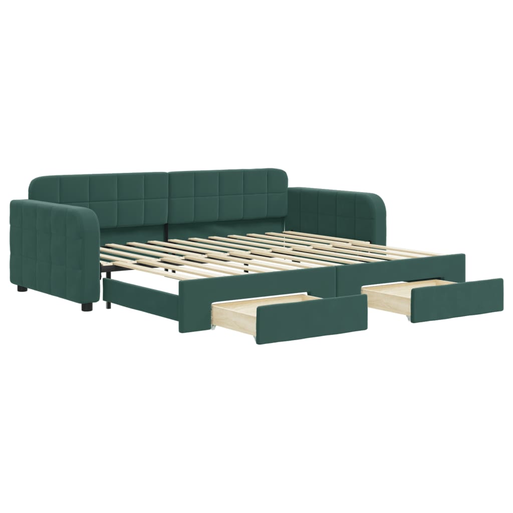 Slaapbank onderschuifbed en lades 90x200 cm fluweel donkergroen Bedden & bedframes | Creëer jouw Trendy Thuis | Gratis bezorgd & Retour | Trendy.nl