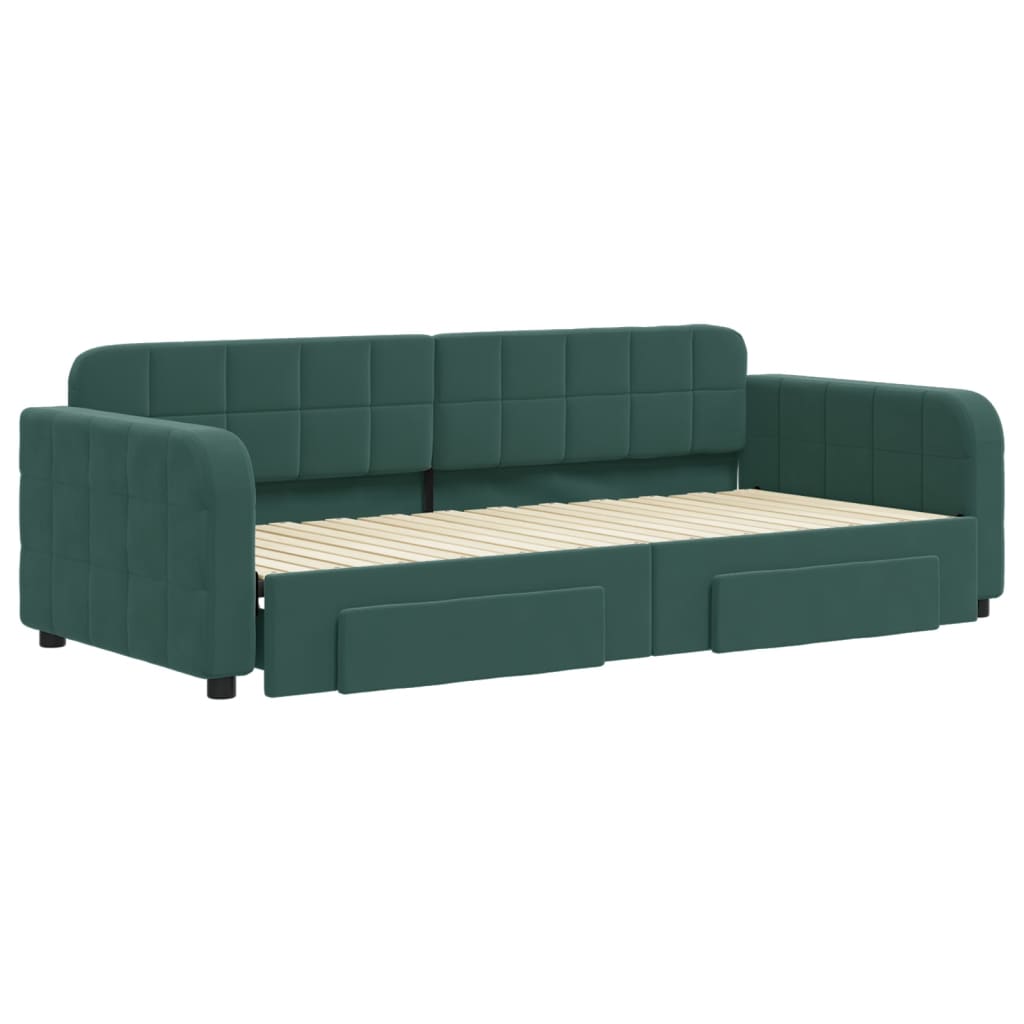 Slaapbank onderschuifbed en lades 90x200 cm fluweel donkergroen Bedden & bedframes | Creëer jouw Trendy Thuis | Gratis bezorgd & Retour | Trendy.nl