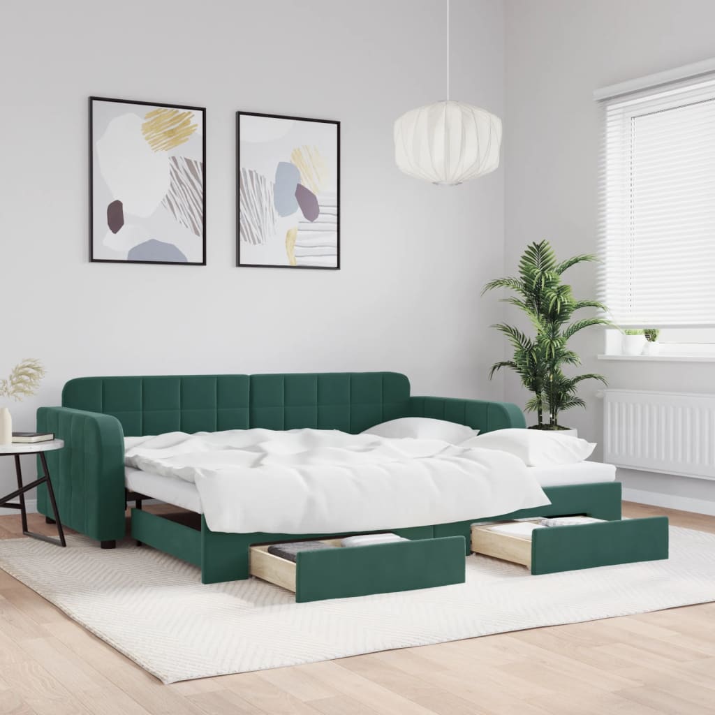 Slaapbank onderschuifbed en lades 90x200 cm fluweel donkergroen Bedden & bedframes | Creëer jouw Trendy Thuis | Gratis bezorgd & Retour | Trendy.nl