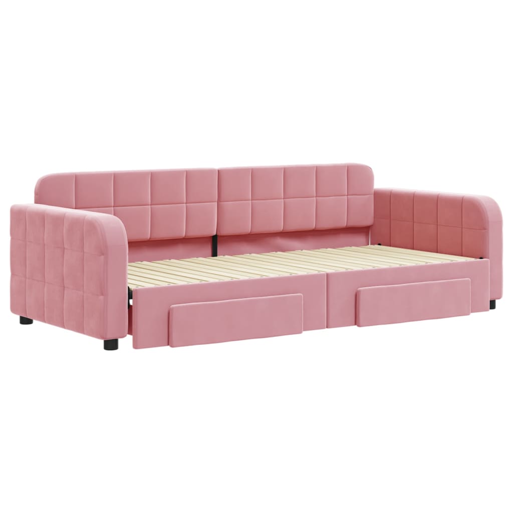 Slaapbank met onderschuifbed en lades 90x200 cm fluweel roze