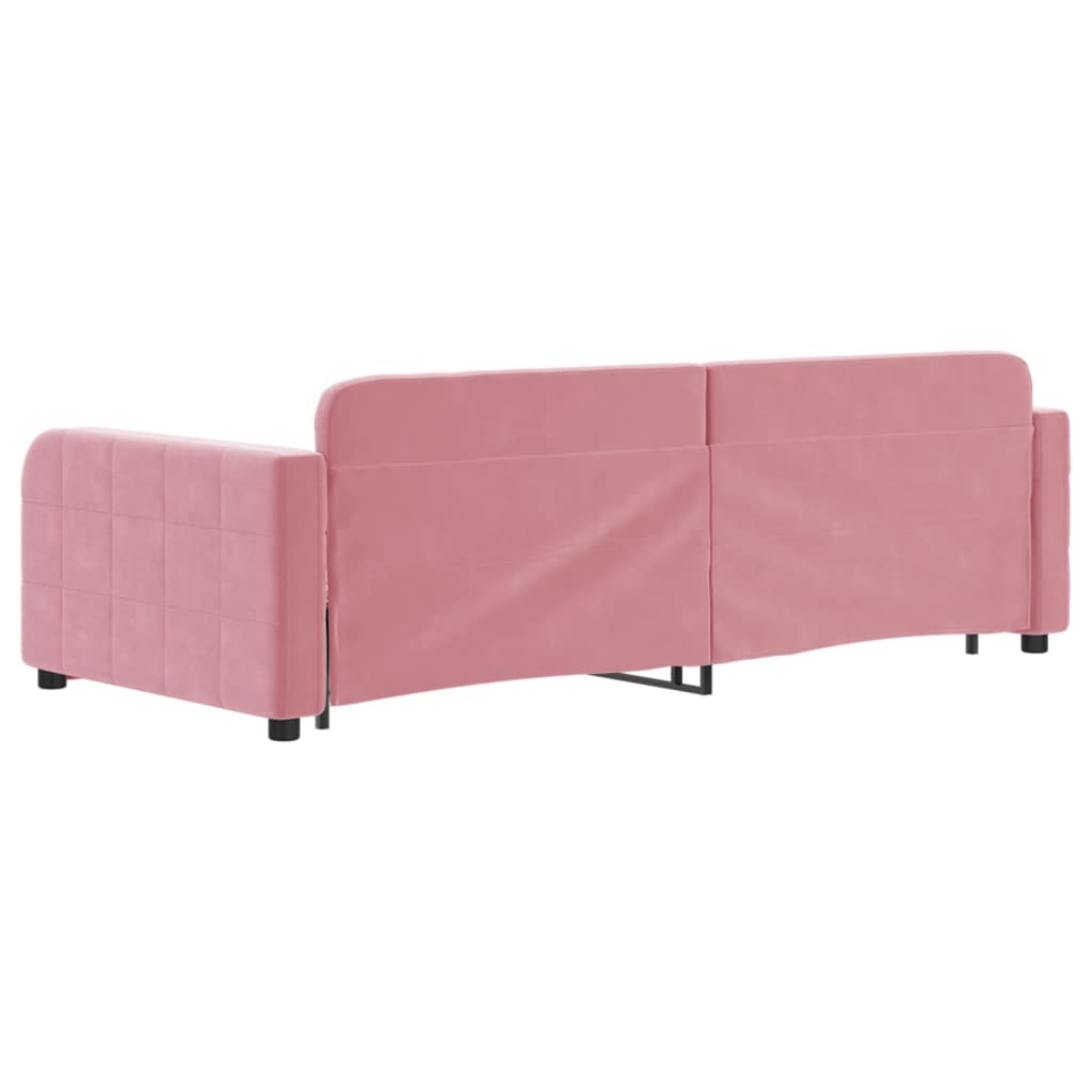 Slaapbank met onderschuifbed en lades 90x200 cm fluweel roze