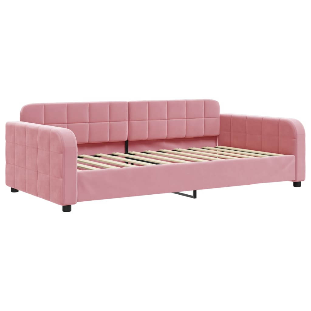 Slaapbank met onderschuifbed en lades 90x200 cm fluweel roze