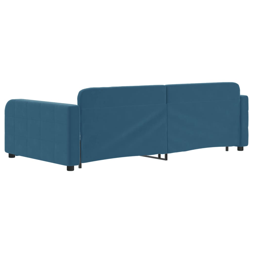 Slaapbank met onderschuifbed en lades 100x200 cm fluweel blauw