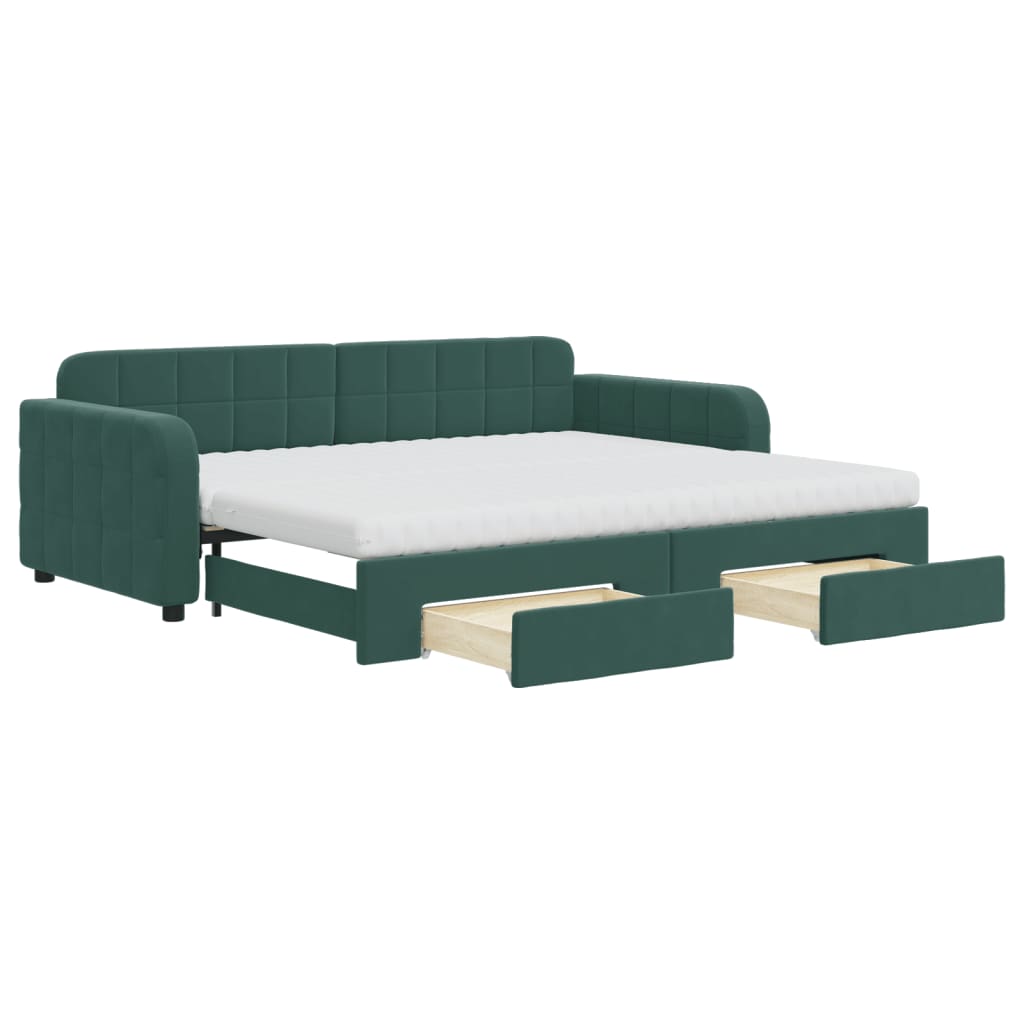 Slaapbank onderschuifbed en lades 90x200 cm fluweel donkergroen Bedden & bedframes | Creëer jouw Trendy Thuis | Gratis bezorgd & Retour | Trendy.nl