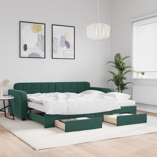 Slaapbank onderschuifbed en lades 90x200 cm fluweel donkergroen Bedden & bedframes | Creëer jouw Trendy Thuis | Gratis bezorgd & Retour | Trendy.nl