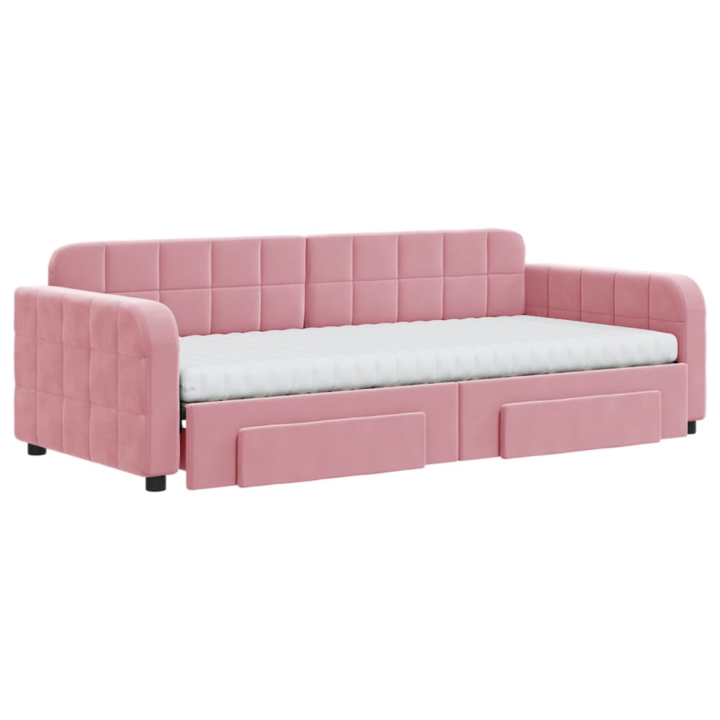 Slaapbank met onderschuifbed en lades 90x200 cm fluweel roze