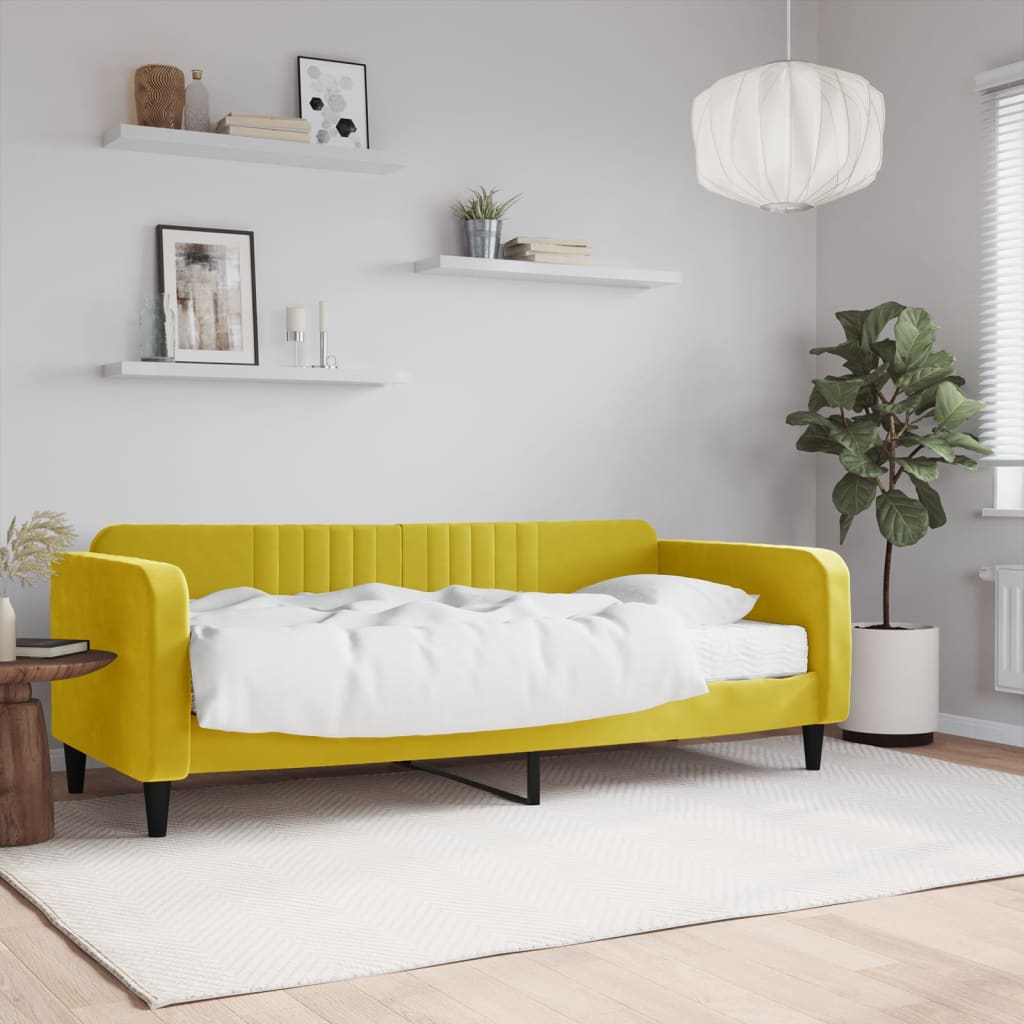 Slaapbank met matras 90x200 cm fluweel geel Bedden & bedframes | Creëer jouw Trendy Thuis | Gratis bezorgd & Retour | Trendy.nl