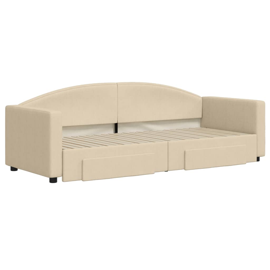 Slaapbank met onderschuifbed en lades 80x200 cm stof crèmekleur Bedden & bedframes | Creëer jouw Trendy Thuis | Gratis bezorgd & Retour | Trendy.nl