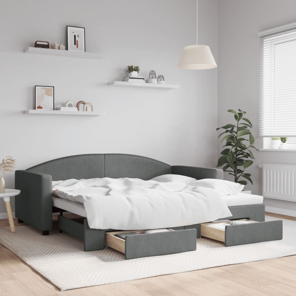 Slaapbank onderschuifbed en lades 90x190 cm stof donkergrijs Bedden & bedframes | Creëer jouw Trendy Thuis | Gratis bezorgd & Retour | Trendy.nl