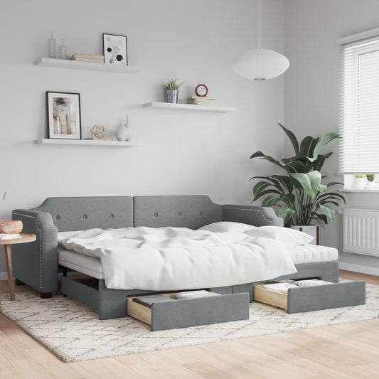 Slaapbank met onderschuifbed en lades 80x200 cm stof lichtgrijs Bedden & bedframes | Creëer jouw Trendy Thuis | Gratis bezorgd & Retour | Trendy.nl