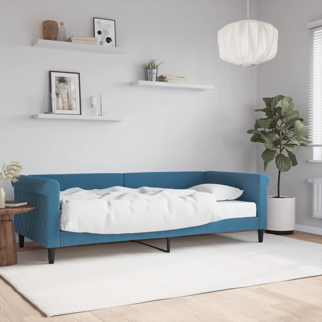 Slaapbank met matras 90x200 cm fluweel blauw