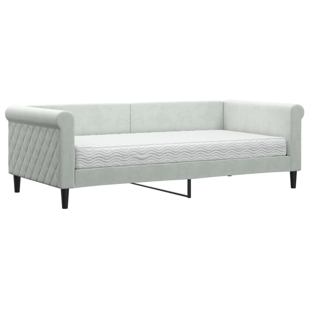 Slaapbank met matras 90x190 cm fluweel lichtgrijs Bedden & bedframes | Creëer jouw Trendy Thuis | Gratis bezorgd & Retour | Trendy.nl