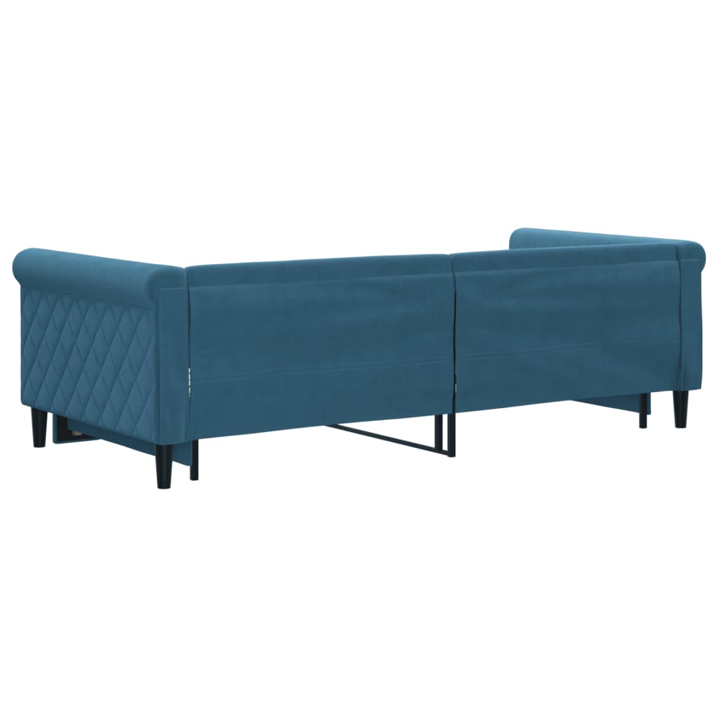 Slaapbank met onderschuifbed 90x200 cm fluweel blauw