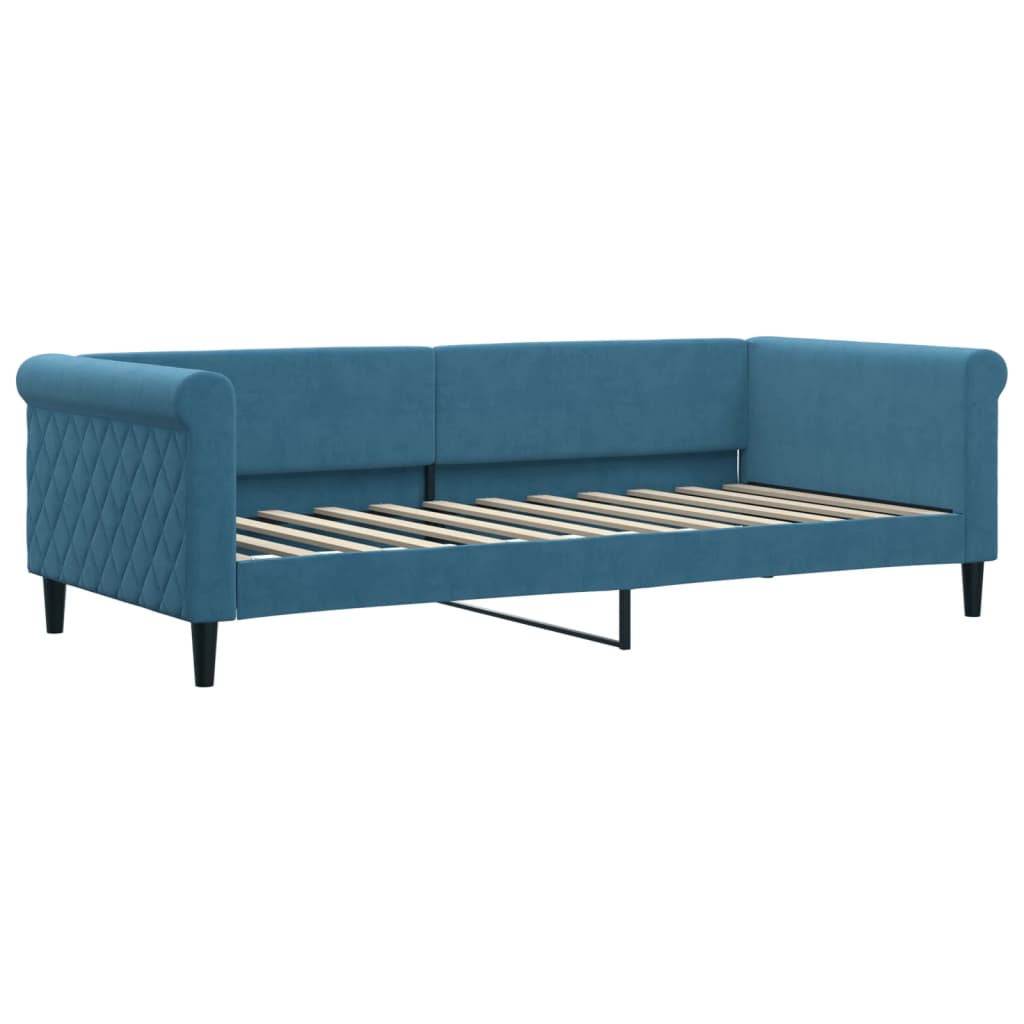 Slaapbank met onderschuifbed 90x200 cm fluweel blauw