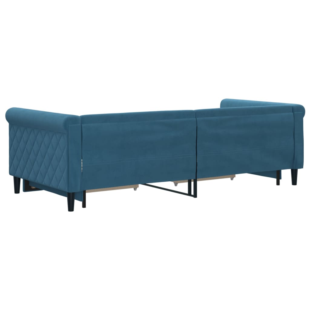 Slaapbank met onderschuifbed en lades 90x200 cm fluweel blauw